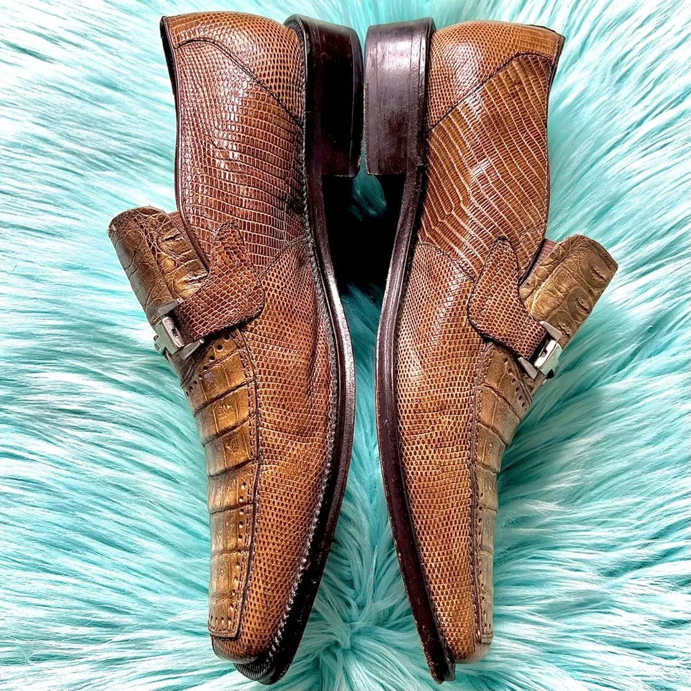 David Eden Genuine Crocodile Vintage Leather Golden Tan Oxford Loafer Men’s 10.5